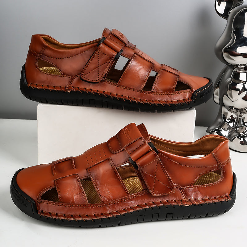 (⏰LAST DAY! 55% OFF 🔥) Men's Orthopedic Leather Fisherman Sandals | Breathable Closed-Toe Adjustable Outdoor Summer Comfort & Pain Relief