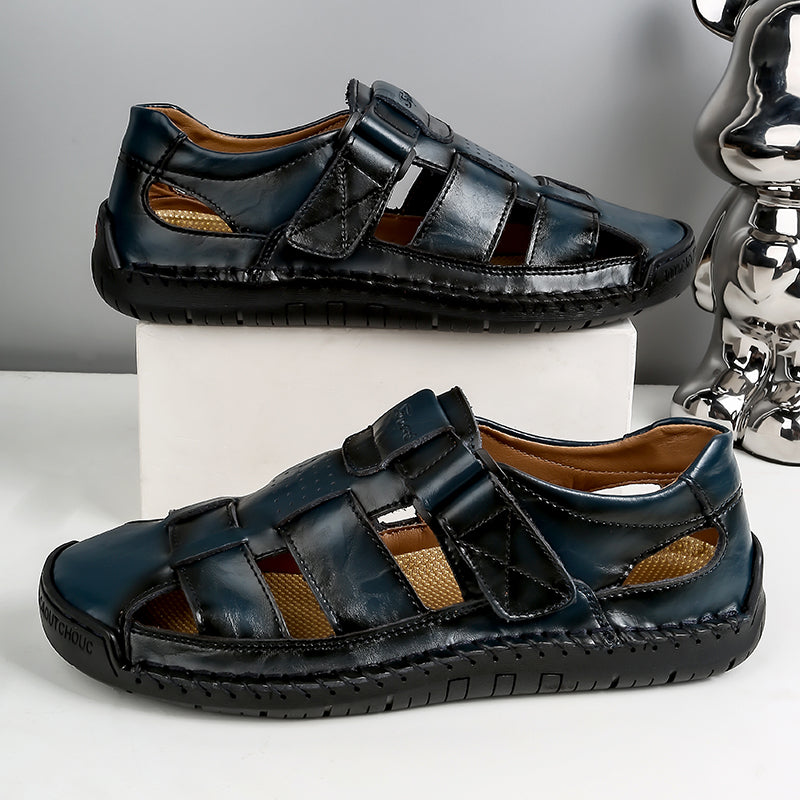 (⏰LAST DAY! 55% OFF 🔥) Men's Orthopedic Leather Fisherman Sandals | Breathable Closed-Toe Adjustable Outdoor Summer Comfort & Pain Relief
