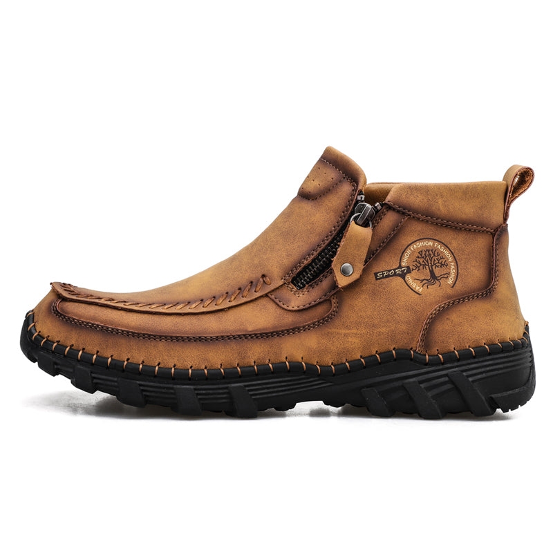 (⏰NOW ON: 70% OFF Sale! 🔥)Men's Premium Motorcycle Boots – Hand-Stitched Genuine Leather, USMCA Recommended - Wide Toe, Waterproof, Anti-Slip, Anti-Sprain, Ortho Support, Suitable for Riding, Work, Driving, Hiking